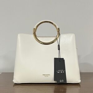 Prima Donna white Satchel with Gold Ring Handle